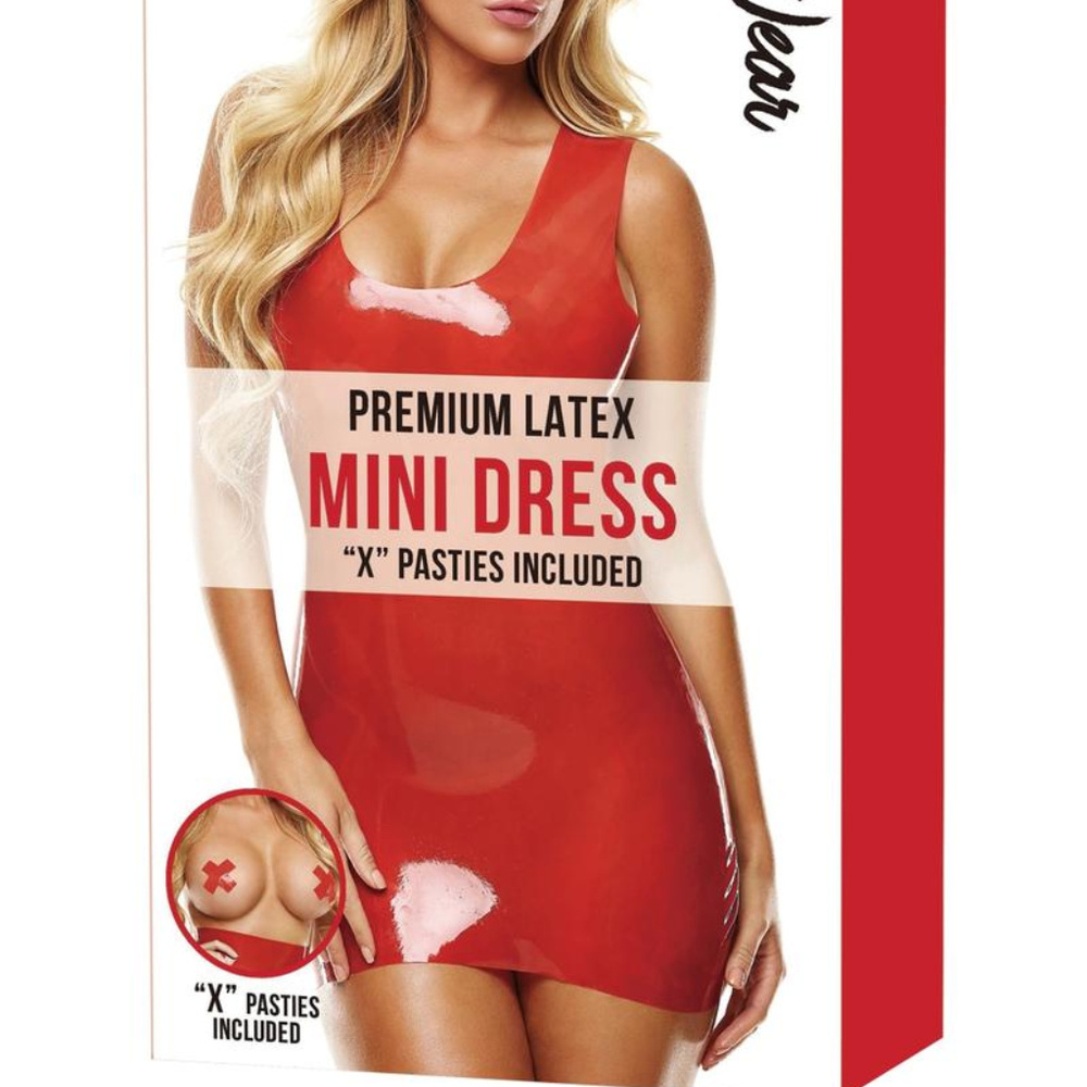 Premium Latex Red Mini Dress W/Pair of Pastie - Picture 2 of 2
